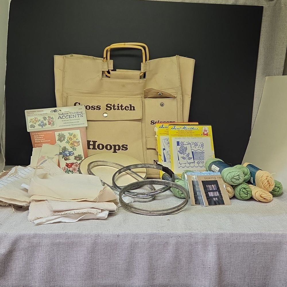 Crafting Supplies Bundle with Embroidery Patterns, Hoops, Cloth Pieces,‎ Needles